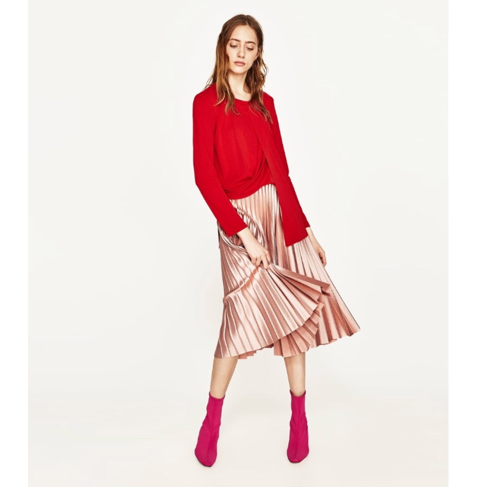 Zara pink pleated midi skirt